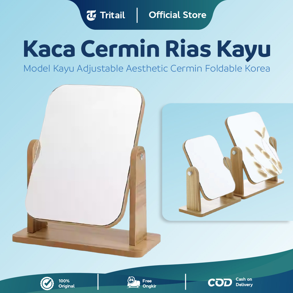 Jual Tritail - Kaca Cermin Rias Kayu Adjustable Cermin Aesthetic ...