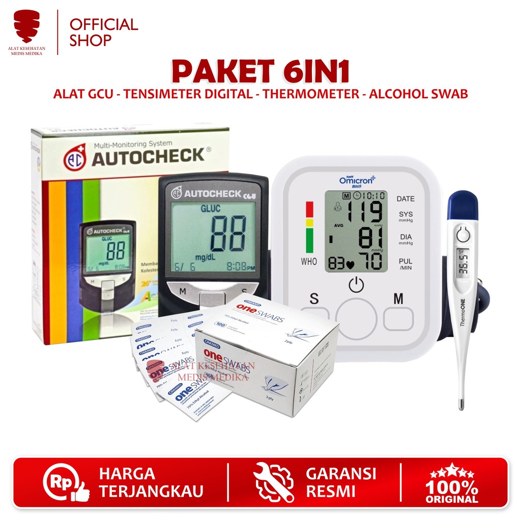 Jual Paket Lengkap Alat Kesehatan 6 in 1 Autocheck Test GCU Alcohol ...
