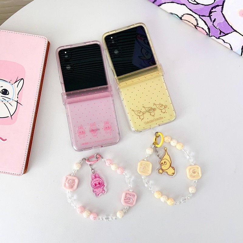 Jual Pink Polka Dots Labubu Twinkle Gelang Engsel Flip Hard Phone Case ...