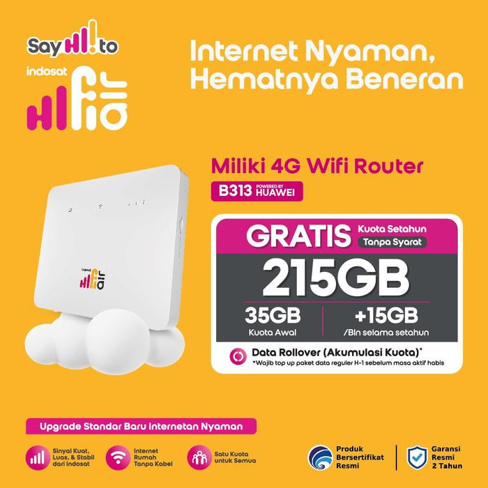 Indosat HIFI AIR B313 Wifi Modem Internet 4G LTE Router Huawei Free kuota 215GB