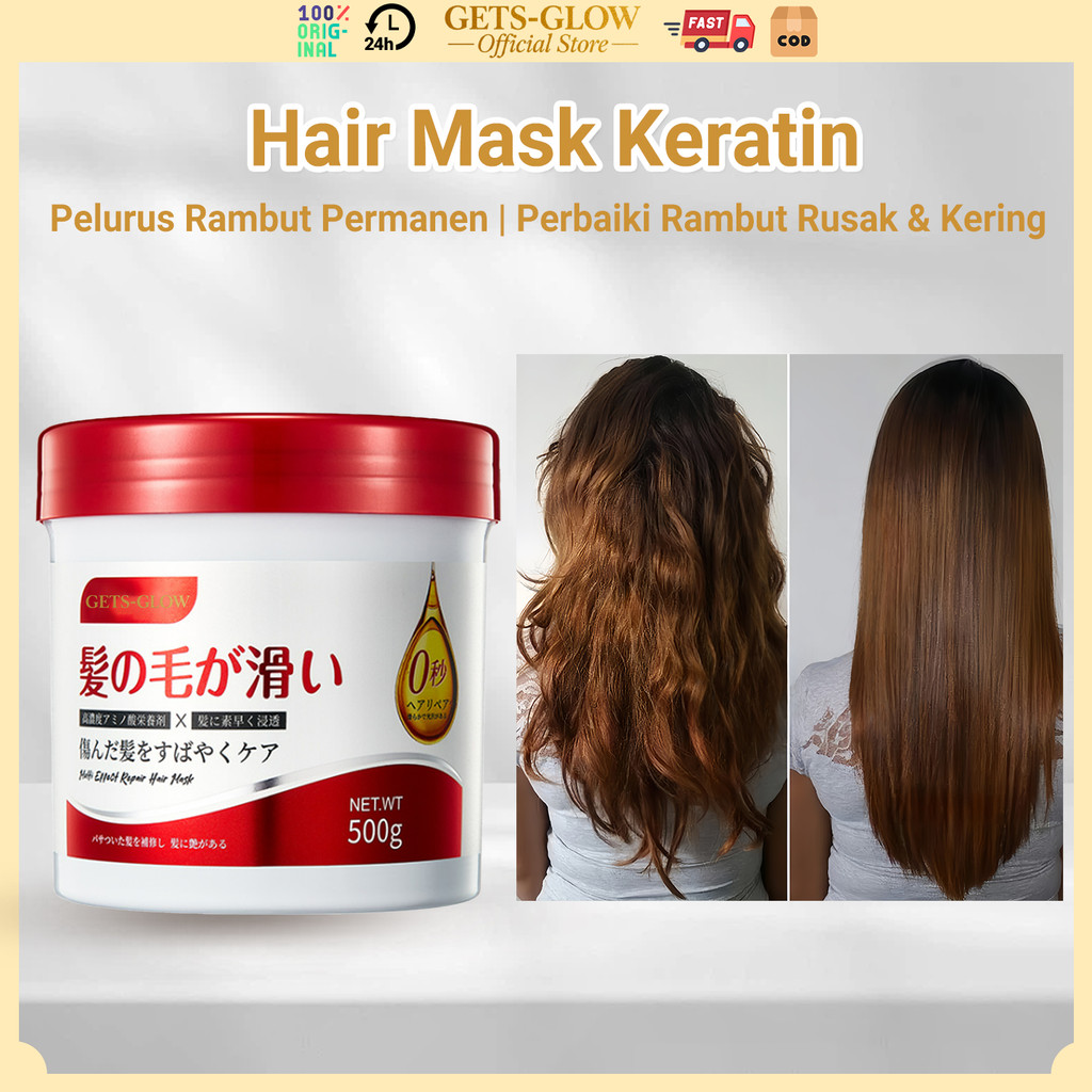 Jual GETS-GLOW Hair Mask Keratin Pelurus Rambut Permanen 500g ...