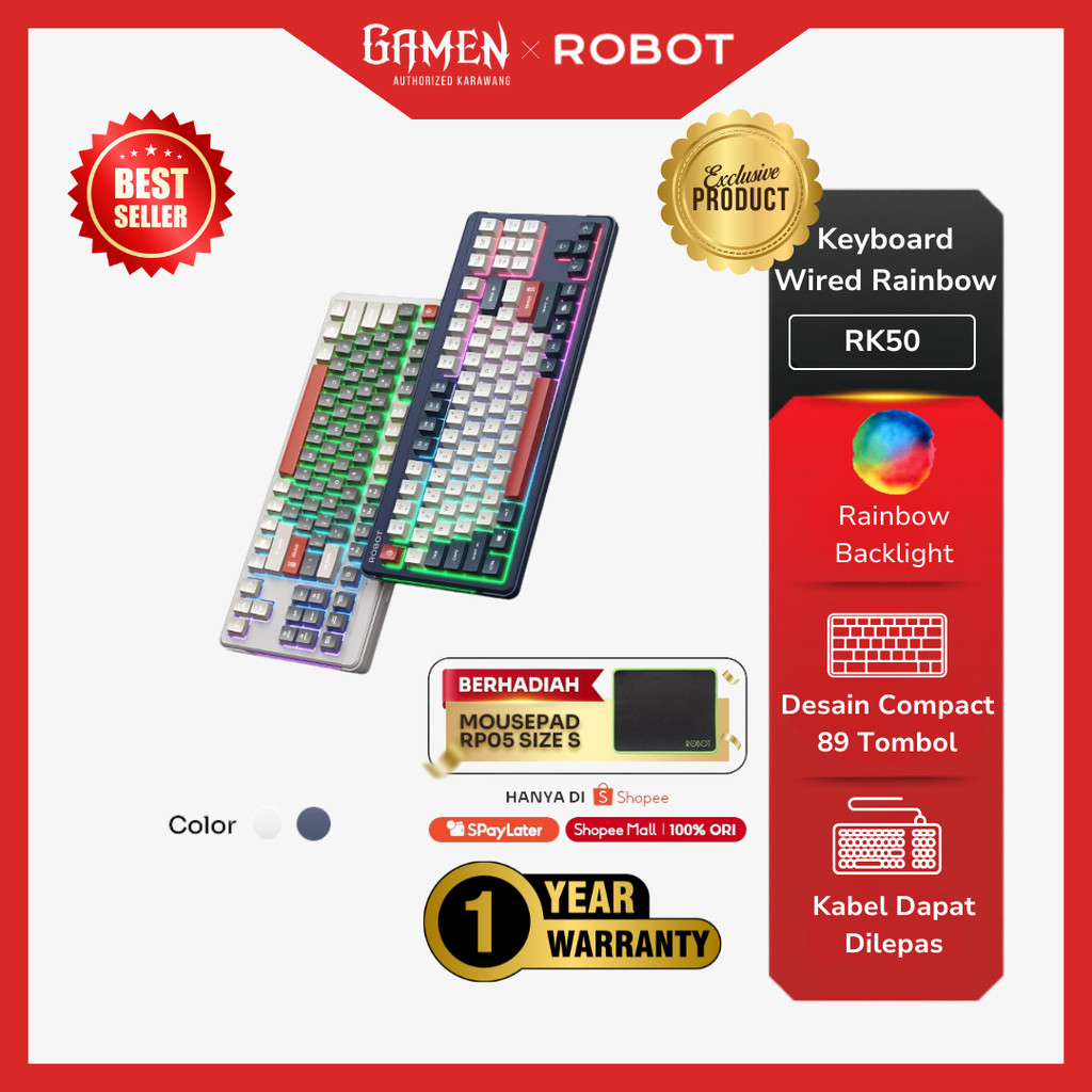Jual [PALING LAKU] ROBOT Wired Keyboard Gaming Kabel 89 Key RGB Light ...