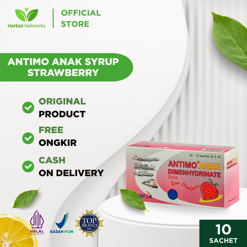 Jual Antimo Anak Sirup Strawberry untuk Mabuk Perjalanan 5ml (10 Sachet ...