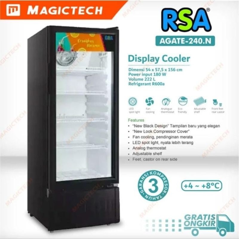 Jual SHOWCASE RSA KULKAS PENDINGIN KACA TIPE :AGATE 240 (4 RAK)AGATE ...