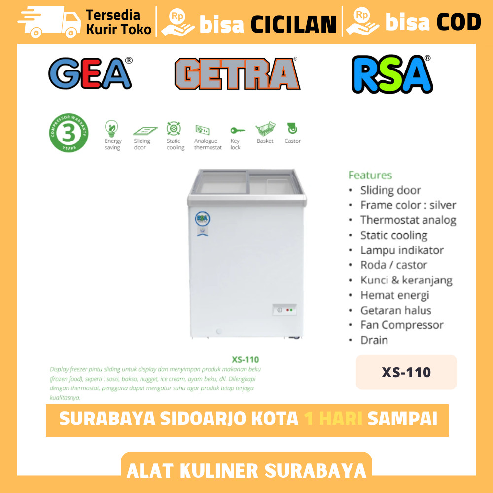 Jual Chest Freezer Sliding RSA XS-110 Freezer Sliding Kaca Flat ...