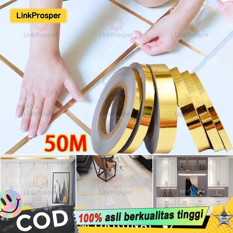 Jual 50M Roll Gulungan Sticker list Gold 1cm 2cm Dekorasi Lantai Strip ...