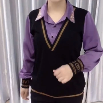 Women'S Shirt New Style Fake Two Piece Loose Slimming Rhinestone Fake Two Piece Shirt