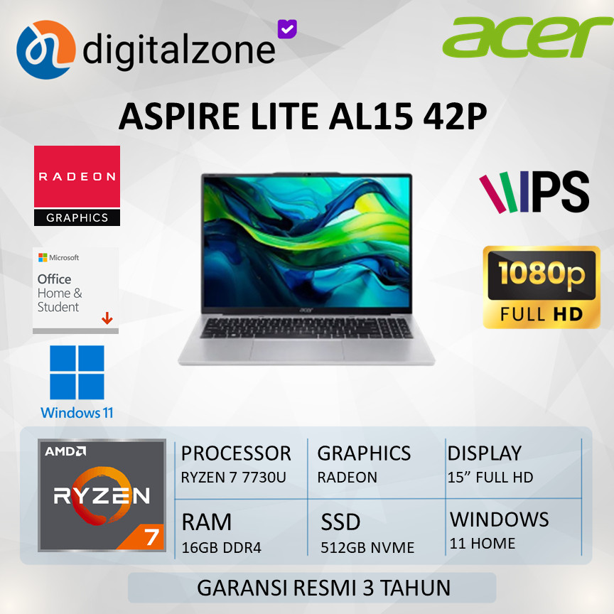 Jual ACER ASPIRE LITE AL15-42P-R1GJ - R7 7730U 16GB 512GB W11 OHS2024 ...