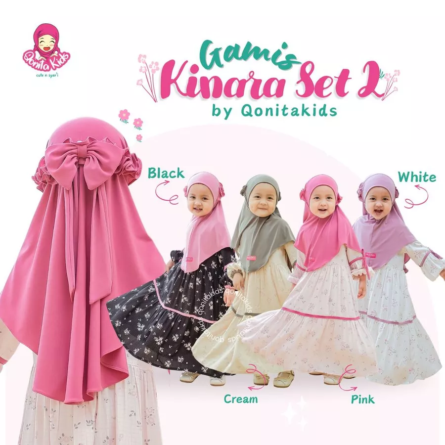 gamis anak perempuan set hijab rayon premium kinara set