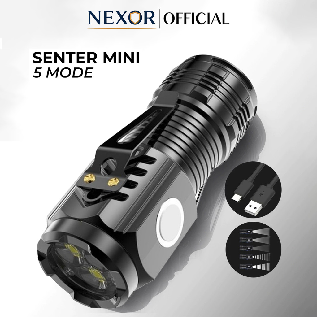 Jual NEXOR Senter LED super terang Senter mini LED 3 mata Senter SWAT 5 ...