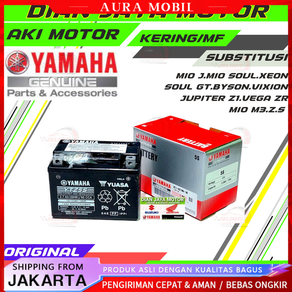 Aki Accu Motor Original YTZ5S Yamaha Vixion mio j fino125.Bison soul gt X rade Xeon. Beat vario Scoopy spacy Suzuki Titan Beat setreet pop ORI YGP 3C1 Yamaha genuine parts GTZ5S MTZ5S LANGSUNG PASANG -Aura Mobil