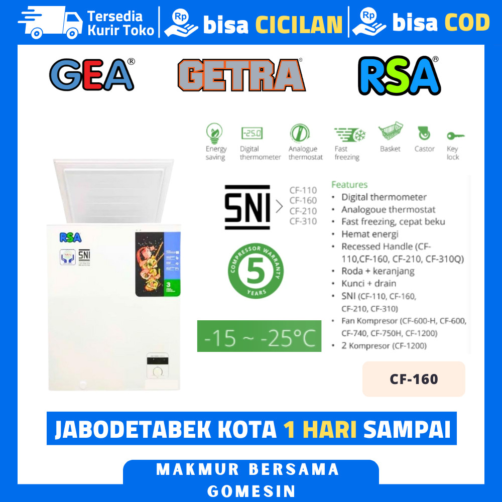 Jual RSA CF-160 Chest Freezer Lemari Box Pembeku Kapasitas 144 Liter ...