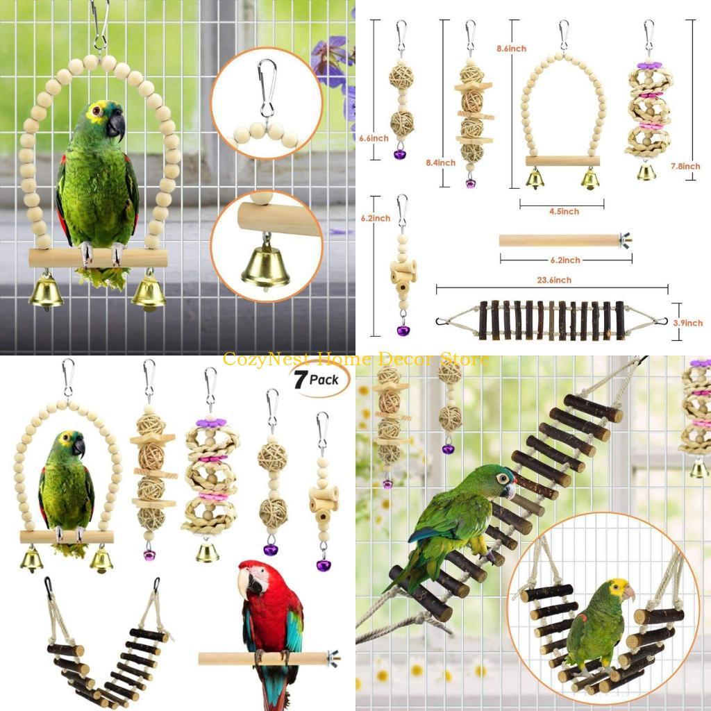 Jual 92MF 7x Bird Ladder Toy Snuggle Hammock Cage Climbing Perch Stand ... - Ring Perches For Hamster Cage