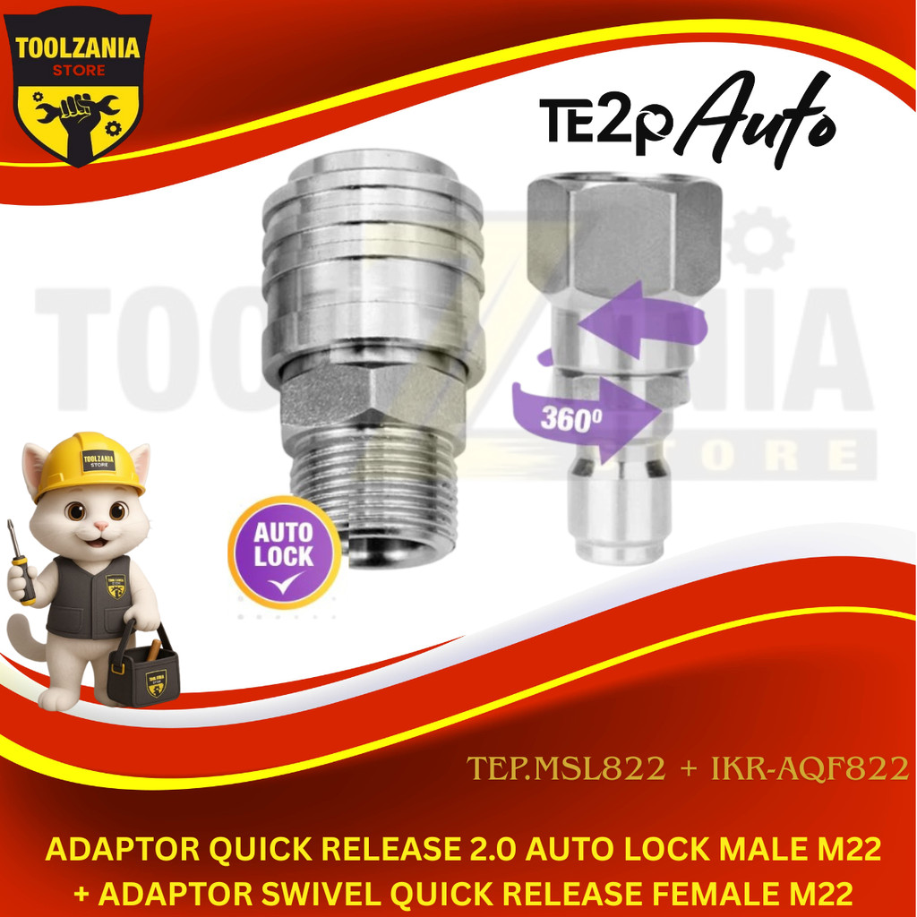 Jual Te2p Auto Adaptor Nepel Swivel Anti Kusut M22 Female Ke M22 Male ...