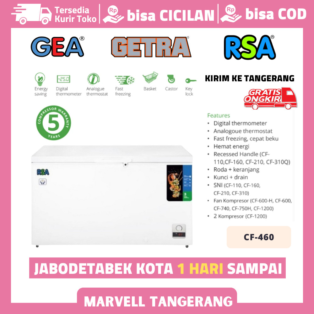 Jual Chest Freezer RSA CF 460 Freezer Box 450 Liter CF-460 Garansi ...