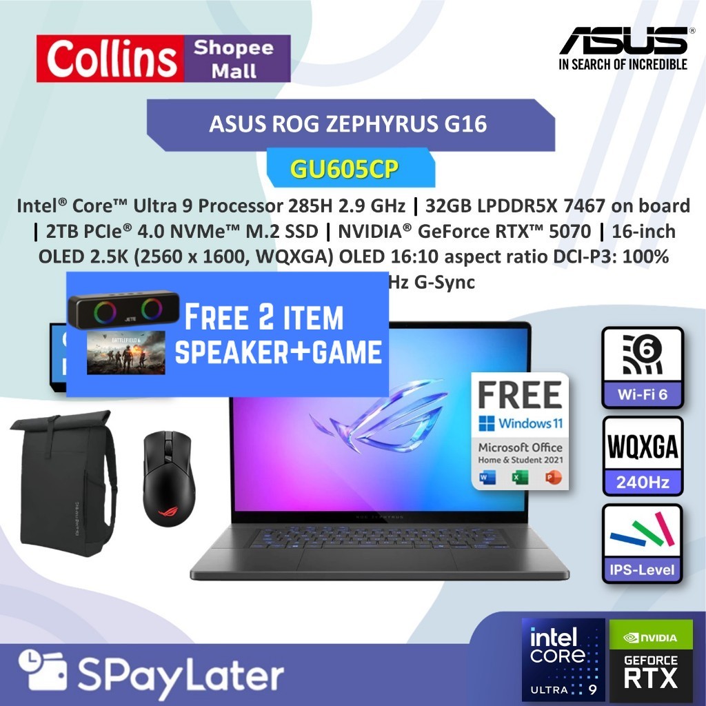 Jual [FREE MOUSE] ASUS ROG ZEPHYRUS G16 OLED GU605CP INTEL ULTRA 9 285H ...