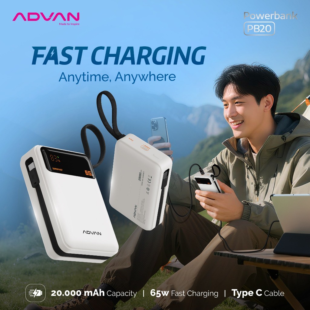 Jual ADVAN Powerbank PB20 | 20.000mAh | 65W Super Fast Charging | Built ...