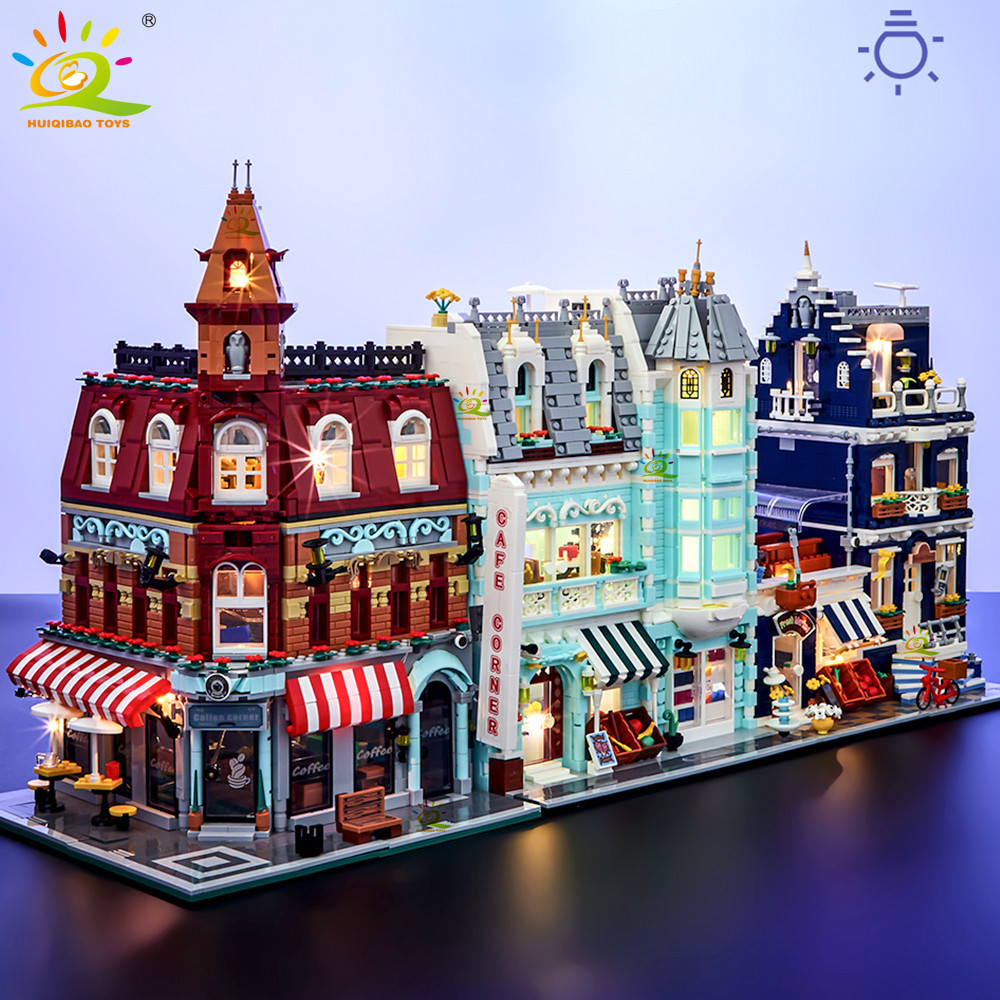 Jual HUIQIBAO Toys MOC City Corner Coffee Shop Architecture Style ...