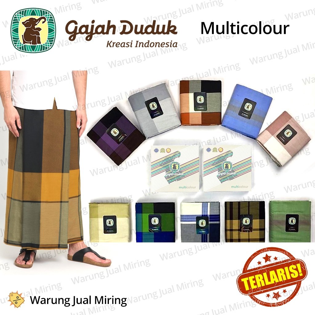 Sarung GAJAH DUDUK Multicolour Multi Color Kain Tenun Motif Warna Dewasa Pria Laki Nusantara Sholat Remaja Kang Santri Tanggung Salat Murah Grosir Lebaran Sunat Biru Merah Hitam Gelap Abu Abu Putih Hijau Coklat Multicolor Cowok Gadjah Mangga Super Premium