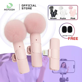 MOTOQIA Dual Mic Wireless Clip On Lavalier Mikrofon Nirkabel IOS Lightning Type C Plug Play
