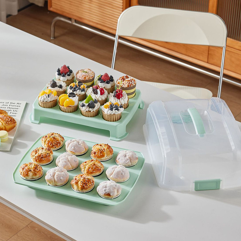 Jual Double Tier Cupcake Carrier Muffin Cake Storage Box Transparent ...
