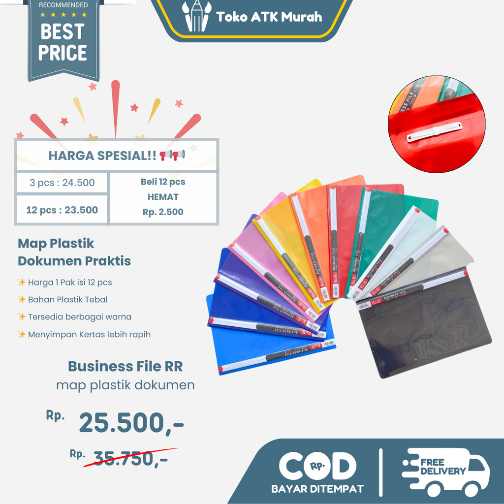 Jual 1 PAK Map Business File / Dokumen Plastik Snelhecter RR A4 isi 12 ...