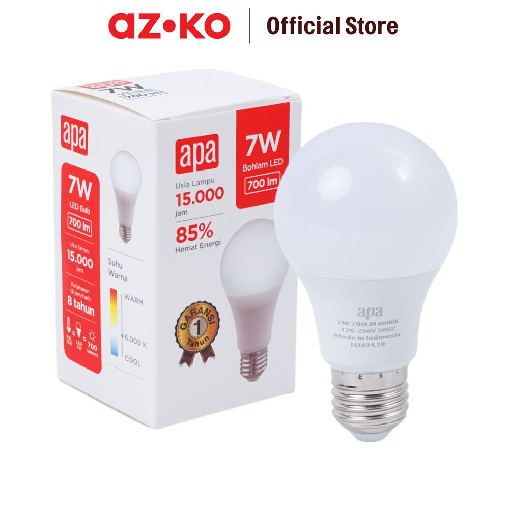 Jual AZKO Apa Bohlam Led Standart 7 watt Cool Daylight Gd - Putih Bulb ...
