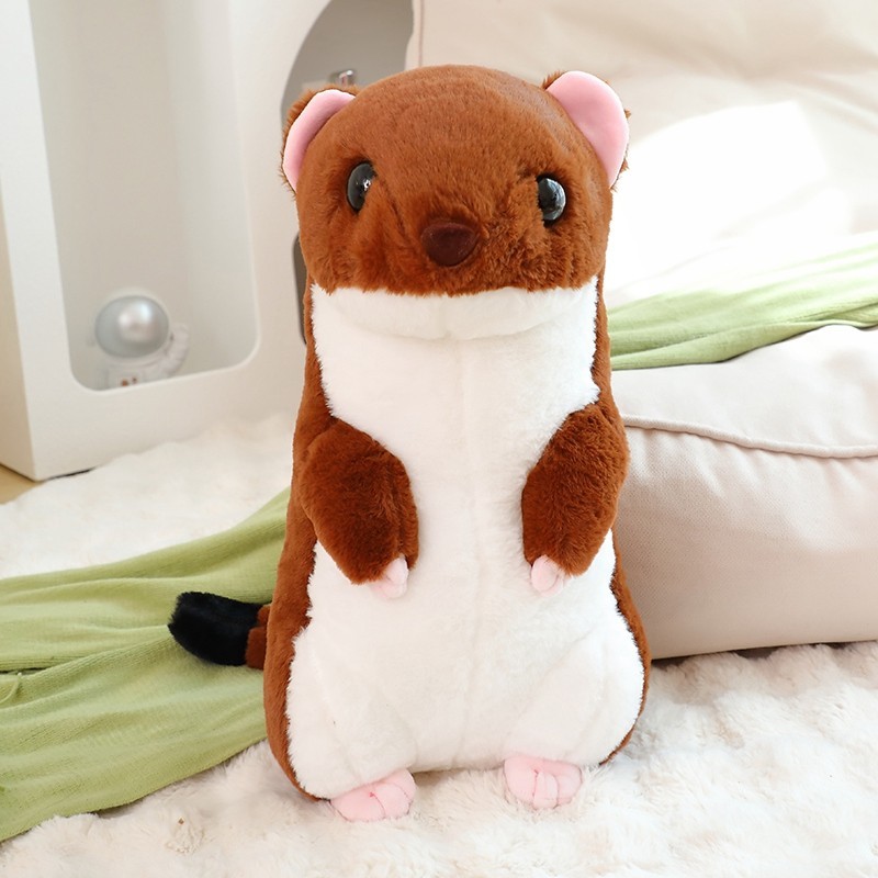 Jual Kawaii Sitting Cartoon White Stoat Yellow Weasel Plush Toy Cute ...
