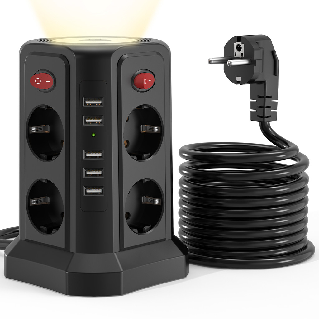Jual EU 8-position multifunctional socket tower with 5 USB ports ...