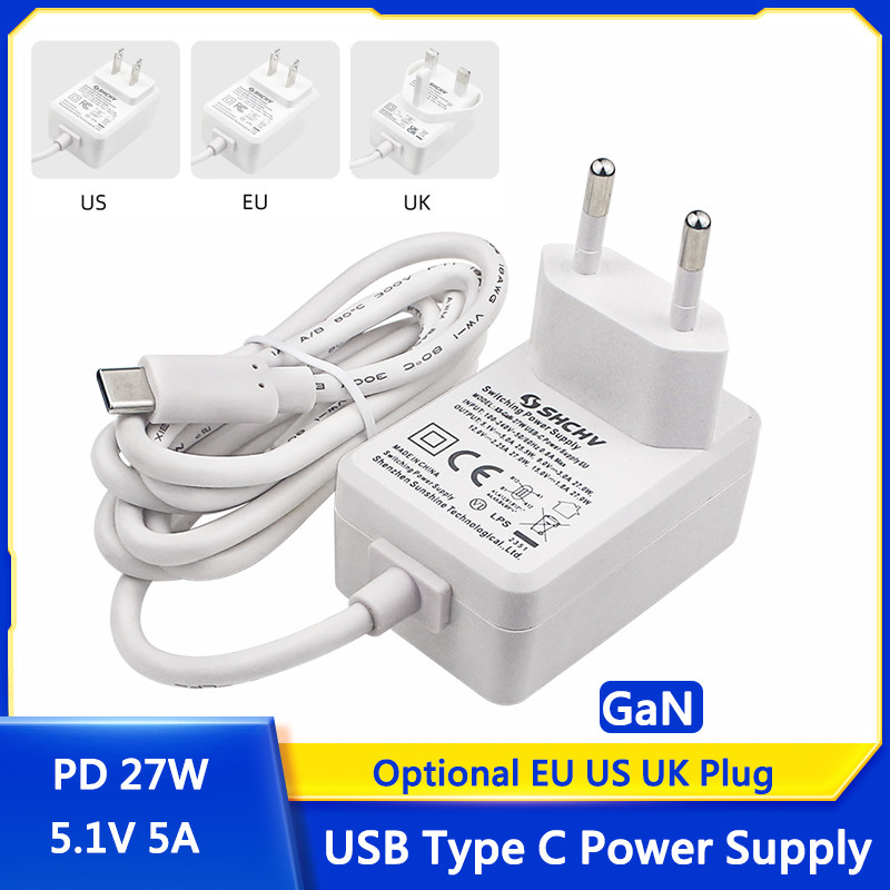 Jual 5.1V 5A Power Supply PD 27W USB Type C GaN arger EU US UK Plug ...