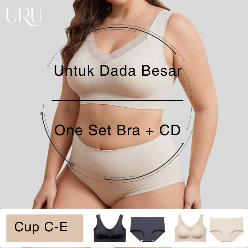URU [1 Set] Bra Wanita Jumbo Seamless Tanpa Kawat Anti Jiplak Nyaman Dipakai Bra + CD Big Size