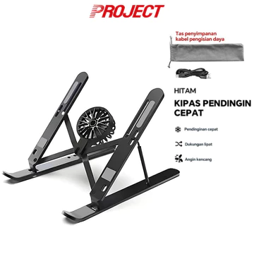 PJT Dudukan Laptop Lipat Multifungsi Cooling Kipas Laptop Portable Aluminium Adjustable Anti