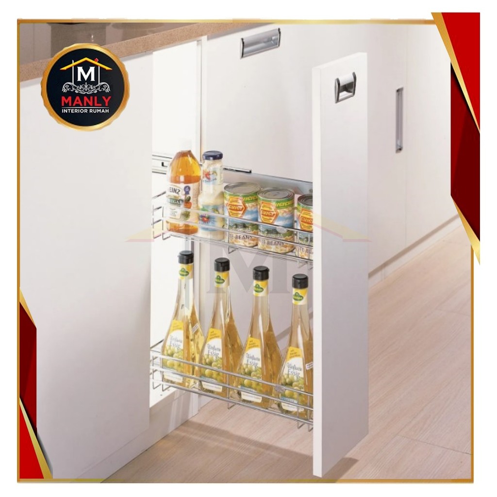 Jual Rak Botol Tarik Rel Samping 2 Susun Bumbu Gelas Dapur Kitchen Rak ...