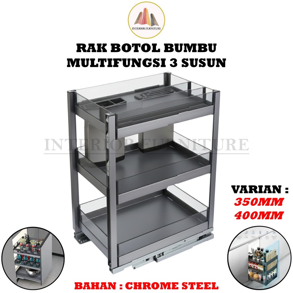 Rak Serbaguna 3 Susun Botol Piring Pisau Chrome Stainless  Rak Dapur Kitchen Set