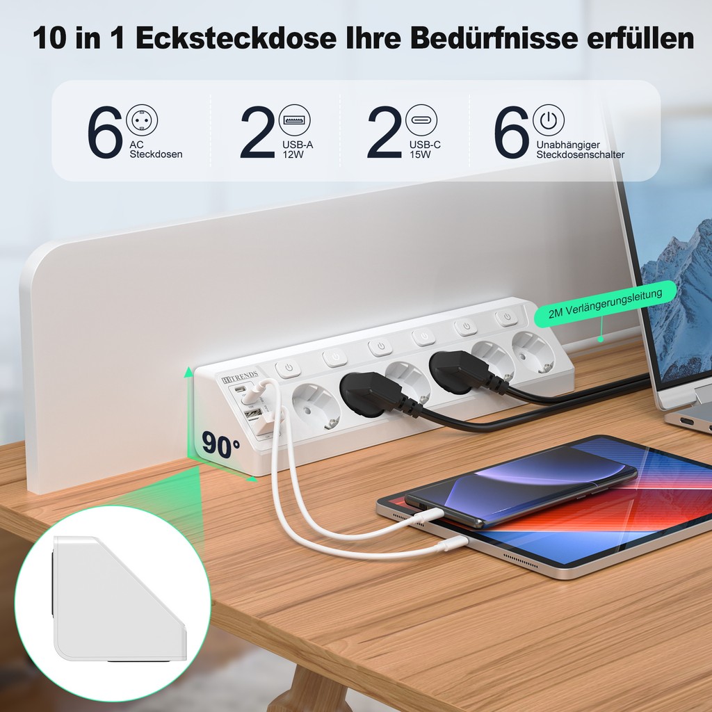 Jual EU Plug 10-in-1 Wall-Mounted Power Socket with 6 AC Outlets + 4 ...