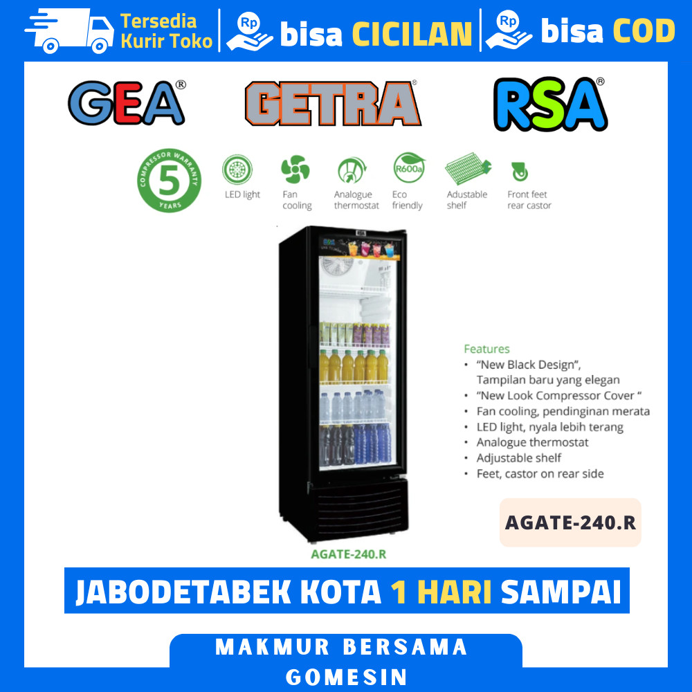 Jual Display Cooler Rsa Agate 240R Showcase Cooler Minuman 1 Pintu 4 ...