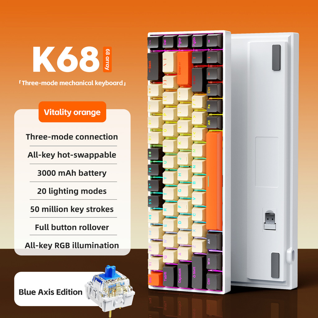Jual Tri-Mode Mechanical Keyboard Wired/2.4G/Bluetooth Keyboard 68 Keys ...
