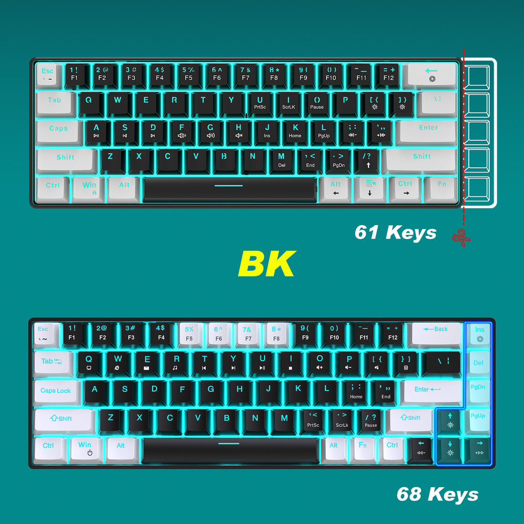 Jual 68 Keys Mechanical Keyboard Ergonomics RGB Backlit LED Hot ...
