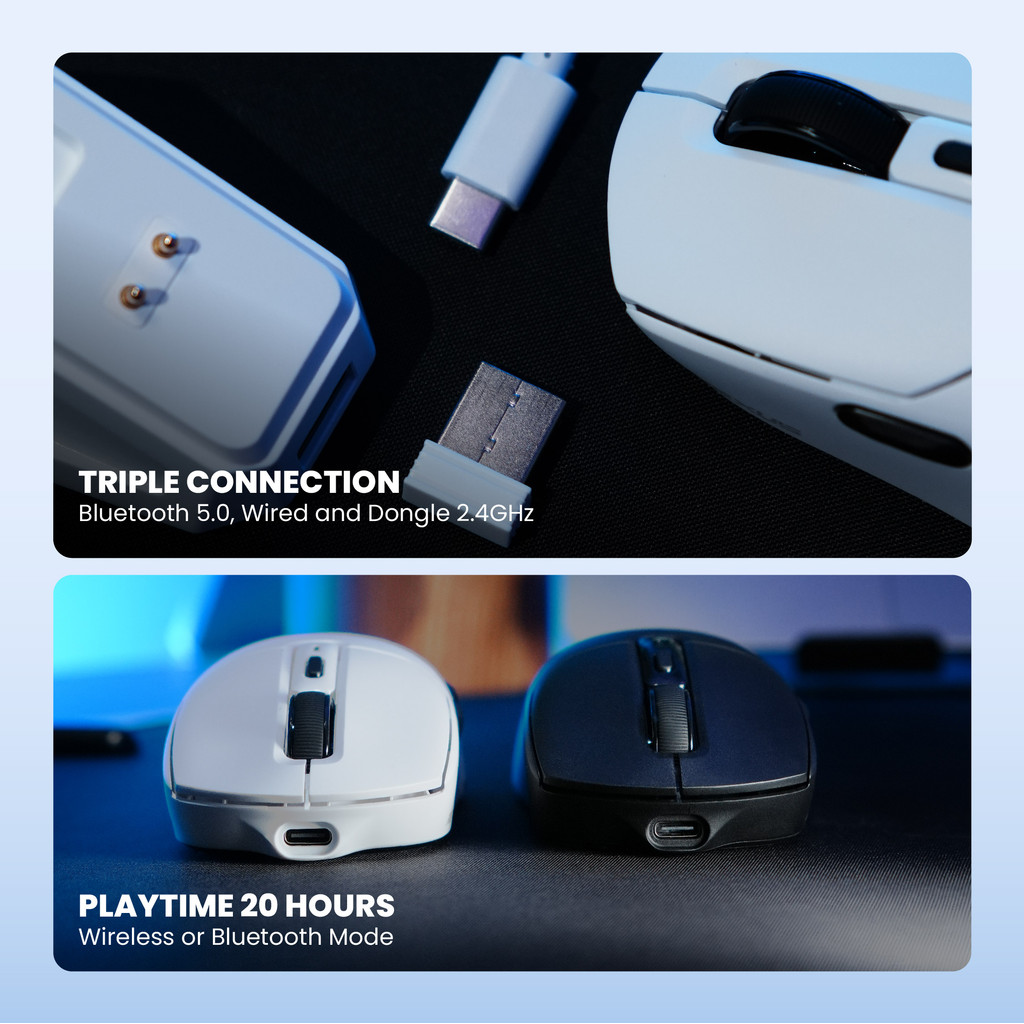 Rexus Shaga X RX130 Mouse Gaming Wireless Tri Mode Connection PAW3311 - Include Charging Dock (3)
