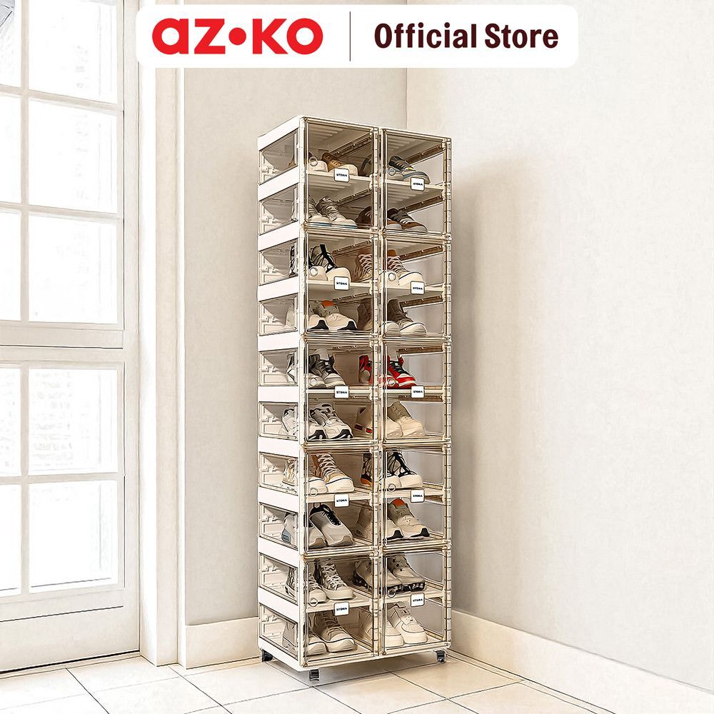 Jual AZKO Stora Lemari Sepatu Lipat Dengan Roda Transparan - Cokelat ...