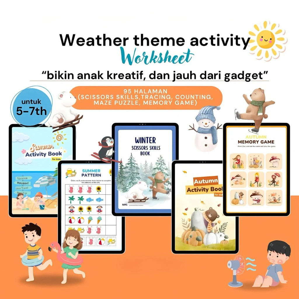 Jual Worksheet Tema Cuaca & Musim Anak | 95 Halaman Coloring, Tracing ...