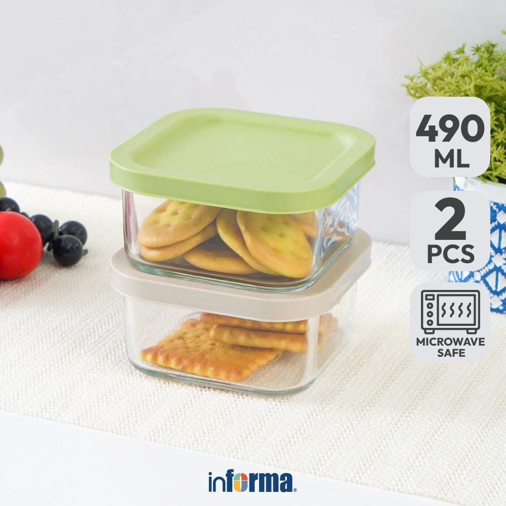 Jual Informa Glasslock Wadah Makanan Easy Open Square 490 ml Set 2 Pcs ...