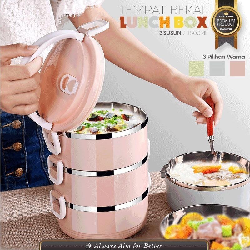 Jual Rantang Lunch Box Tempat Bekel Wadah Bekal Makanan Warna Polos 3 ...