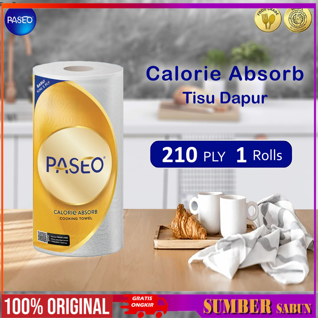 Jual Tissue Paseo Calorie Absorb Cooking Towel Tisu Dapur 1 Roll 210 ...
