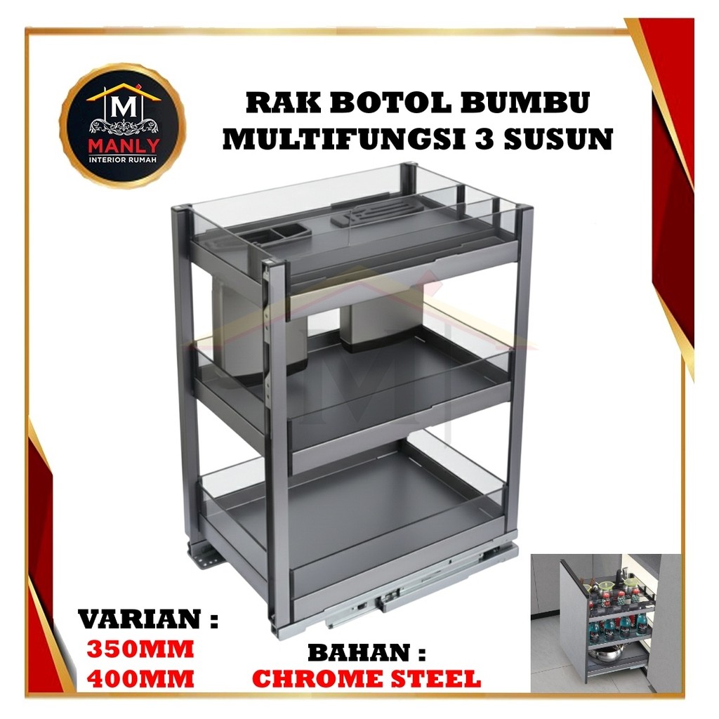 Rak Serbaguna Kitchen Set Rak Dapur Serbaguna Botol Piring Pisau Chrome Stainless