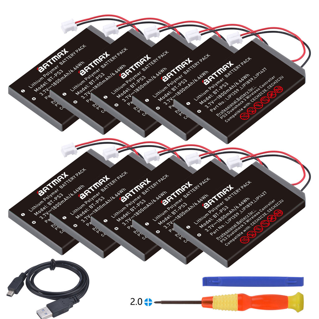 2 Pack Replacement Battery For PS3 Controller – 1800mAh – Fits LIP1472, LIP1859, CECHZC1 Series