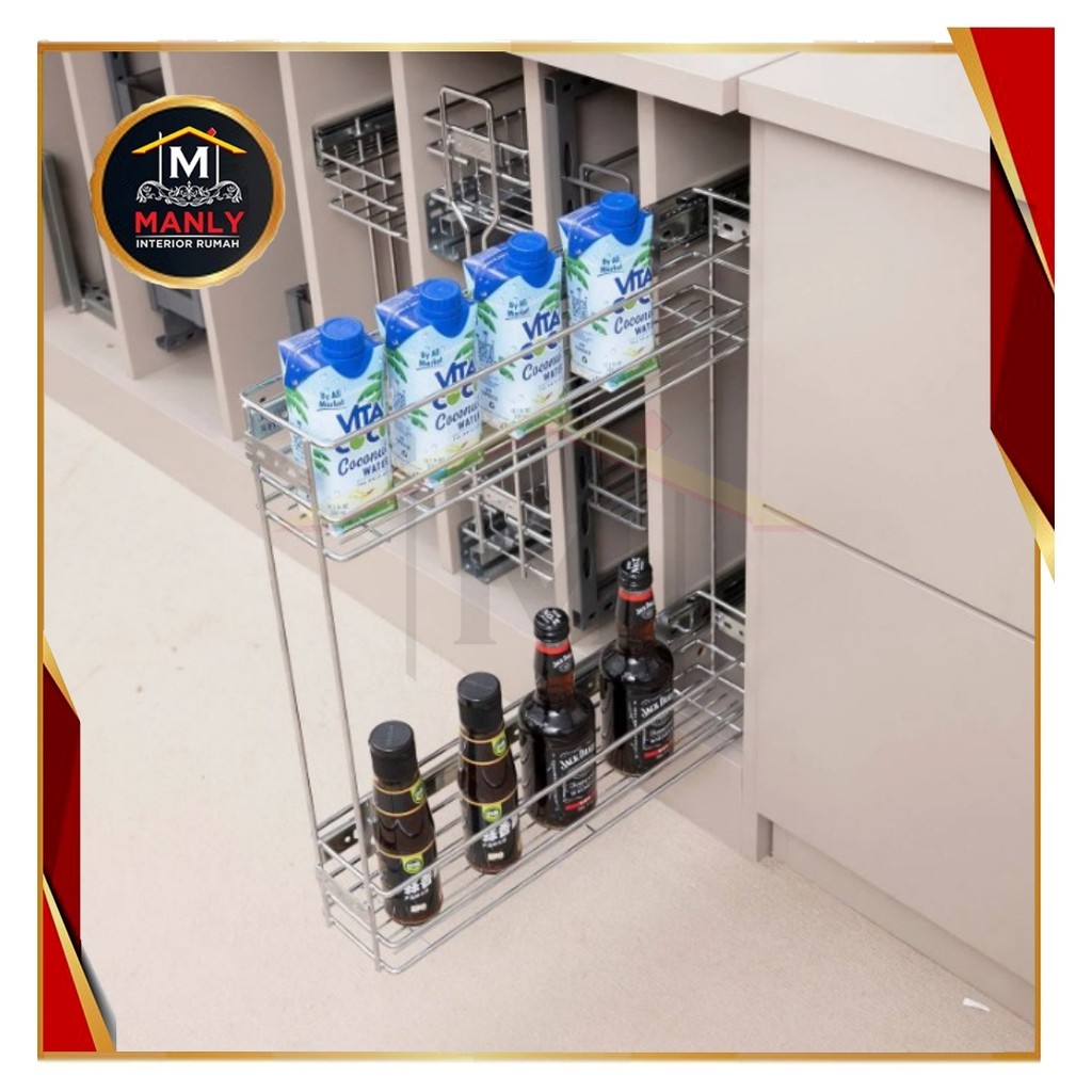 Jual Rak Botol Tarik Rel Samping 2 Susun Bumbu Gelas Dapur Kitchen Rak ...