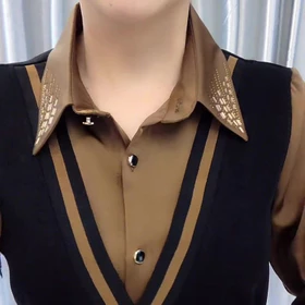 Women'S Shirt New Style Fake Two Piece Loose Slimming Rhinestone Fake Two Piece Shirt
