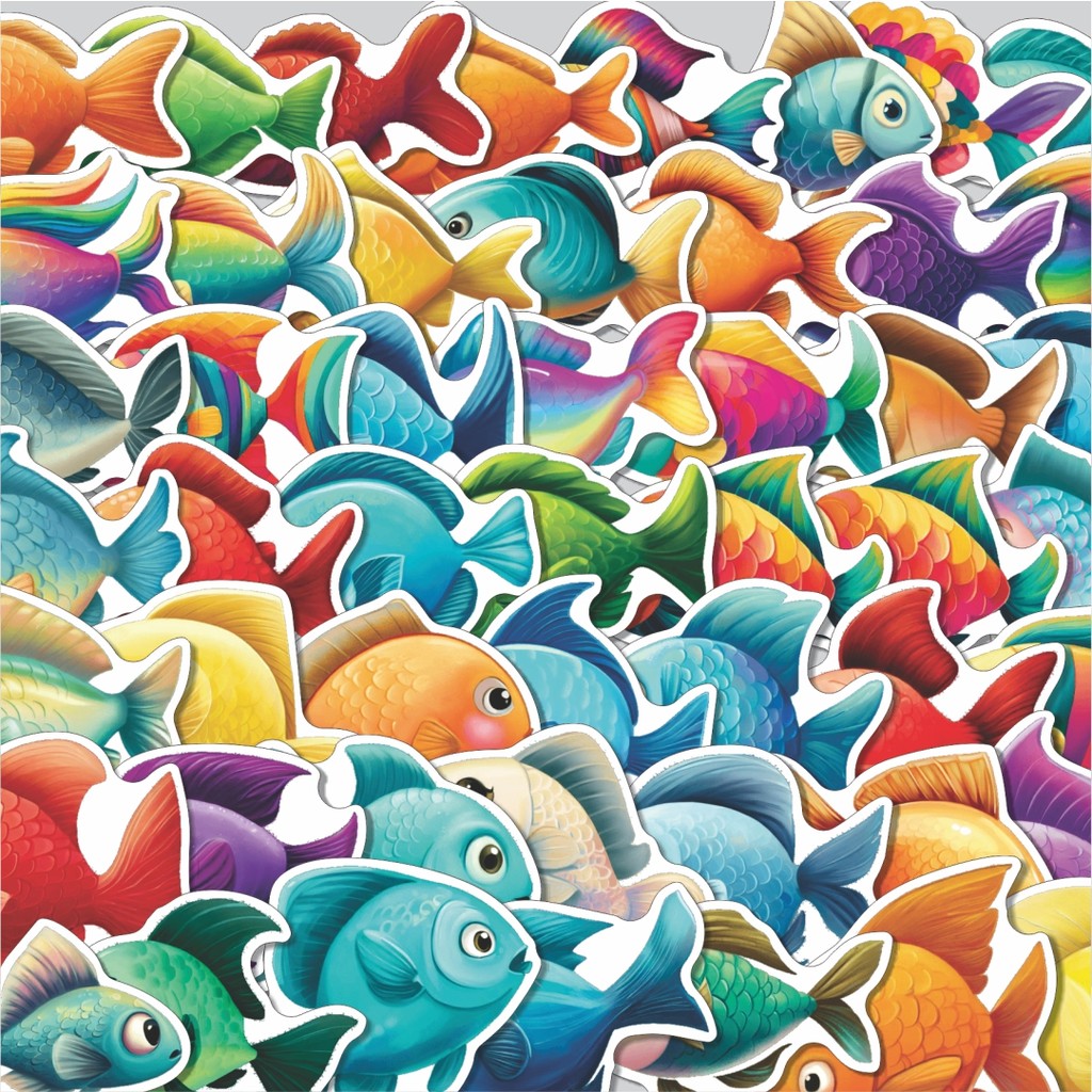 Jual Stiker Cutting Pack Stiker Fish Illustration Isi 100Pcs Series ...