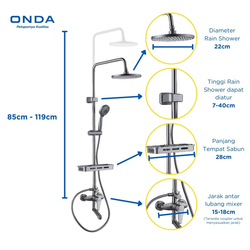 Jual ONDA PAKET HEMAT Rain Shower Set Tiang Kran Panas Dingin Kamar ...